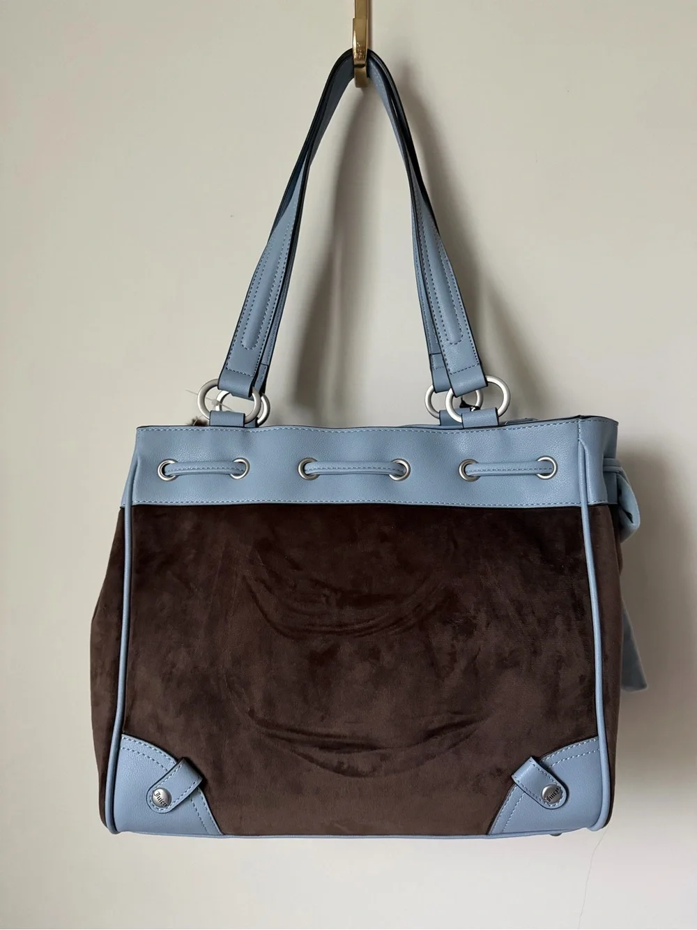Juicy Couture Blue and Brown Embroidered scottie dog crest daydreamer Tote Bag